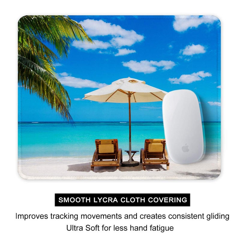 Auhoahsil Mouse Pad, 12 x 10 in Beach Theme Computer Mouse Pad for Desk, Premium-Textured Non-Slip Rubber Stitched Edges Waterproof Square Mouse Mat for Gaming Work Wireless Mice, Blue - Image 4